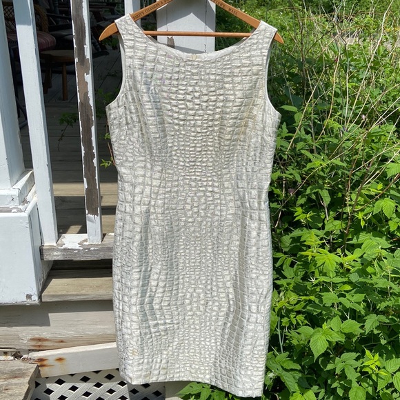 Sara Campbell Sleeveless Gold Pattern Sheath Dress Made in USA